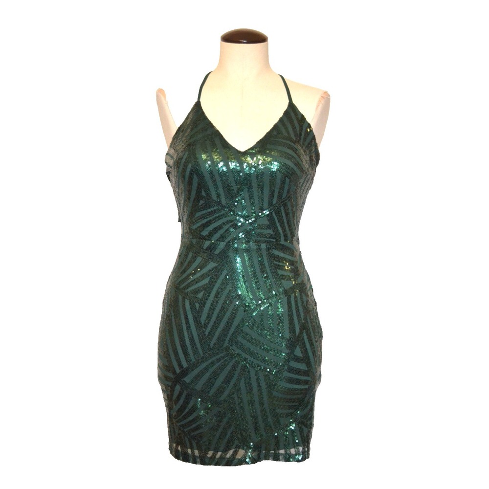 Speechless Green Sequin V-Neck Mini Dress Juniors Sz Medium Bodycon Formal Nwt's
